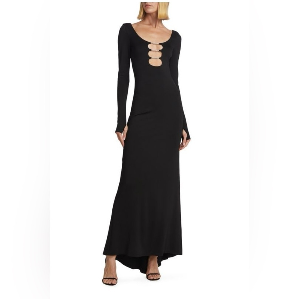NWT Kalena Scoop-neck Long-Sleeve Cutout Maxi Dress Black Long Sleeve Dress 14